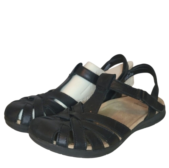 Earth Origins Savoy Sheva Black Leather Closed Toe Strappy Sandals 8W Boho Comfy - Picture 1 of 11